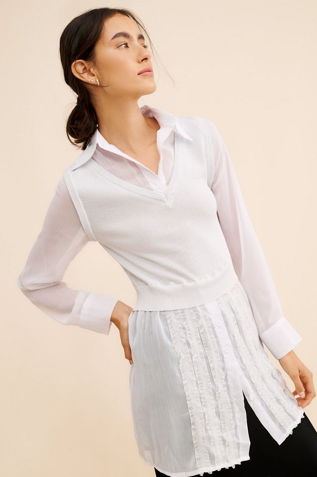 Dot and Lu Twofer Knit Vest Chiffon Top #3