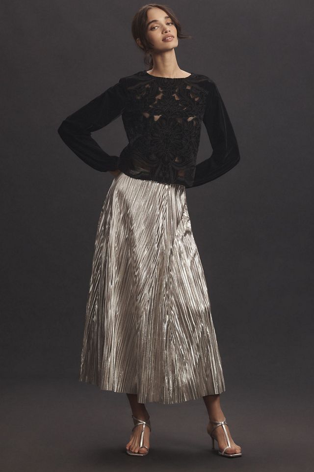 The Lainie Long-Sleeve Lace Cutwork Blouse: Velvet Edition #4