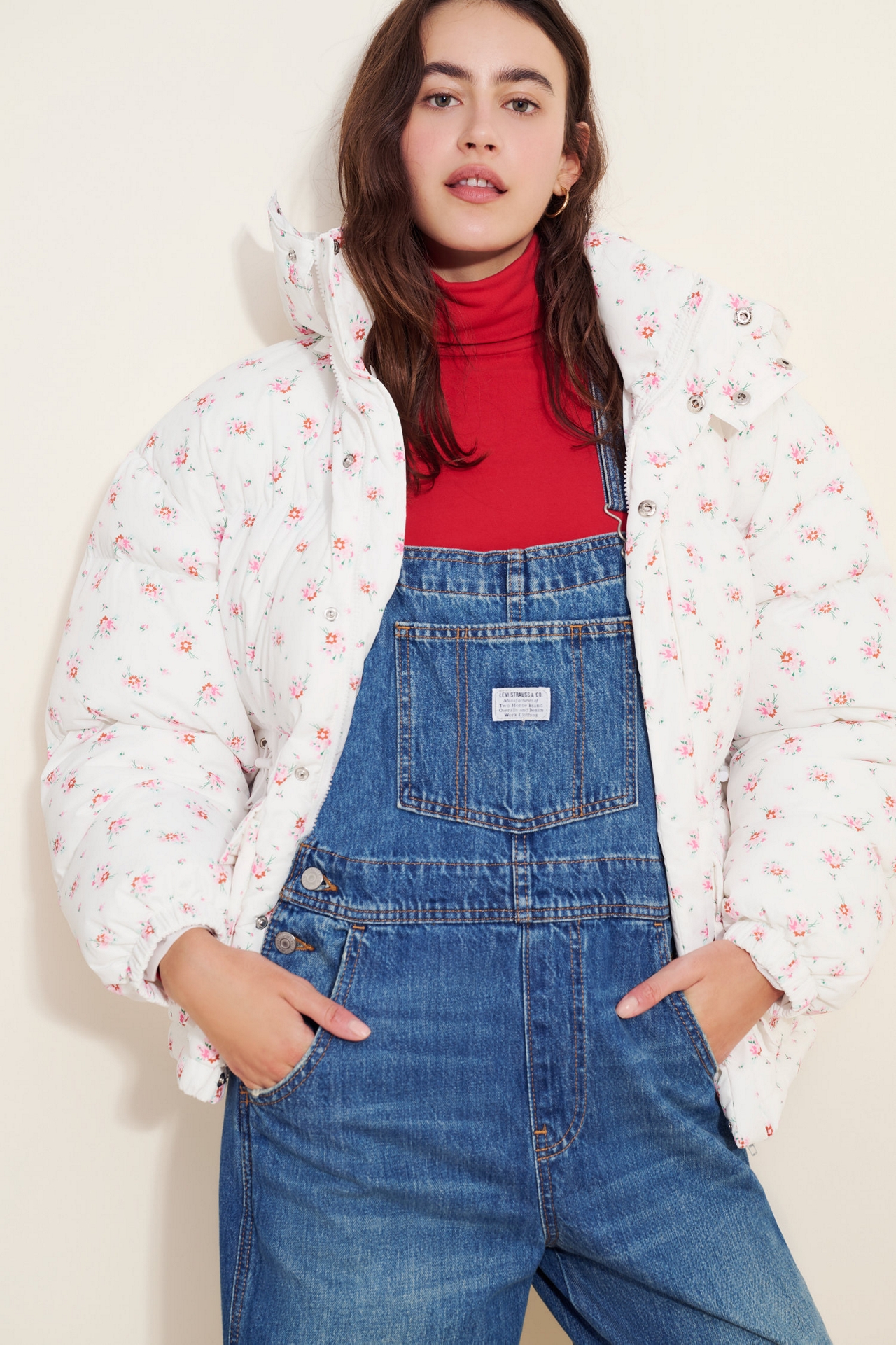 Flat White Floral Hooded Puffer Jacket