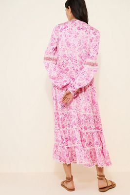 Payal Jain Floral Cotton Blend Long Sleeve Midi Dress