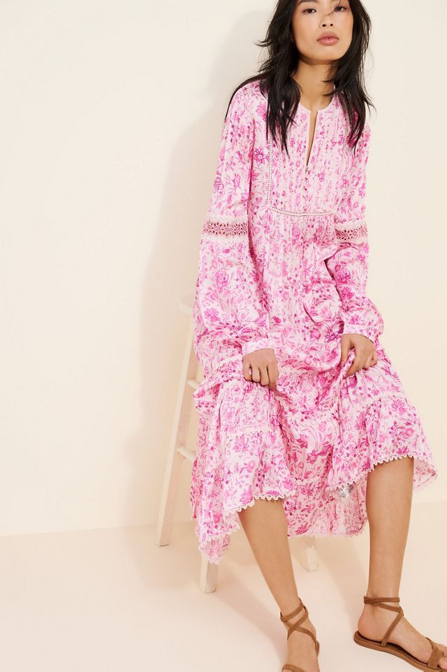 Payal Jain Floral Cotton Blend Long Sleeve Midi Dress #1