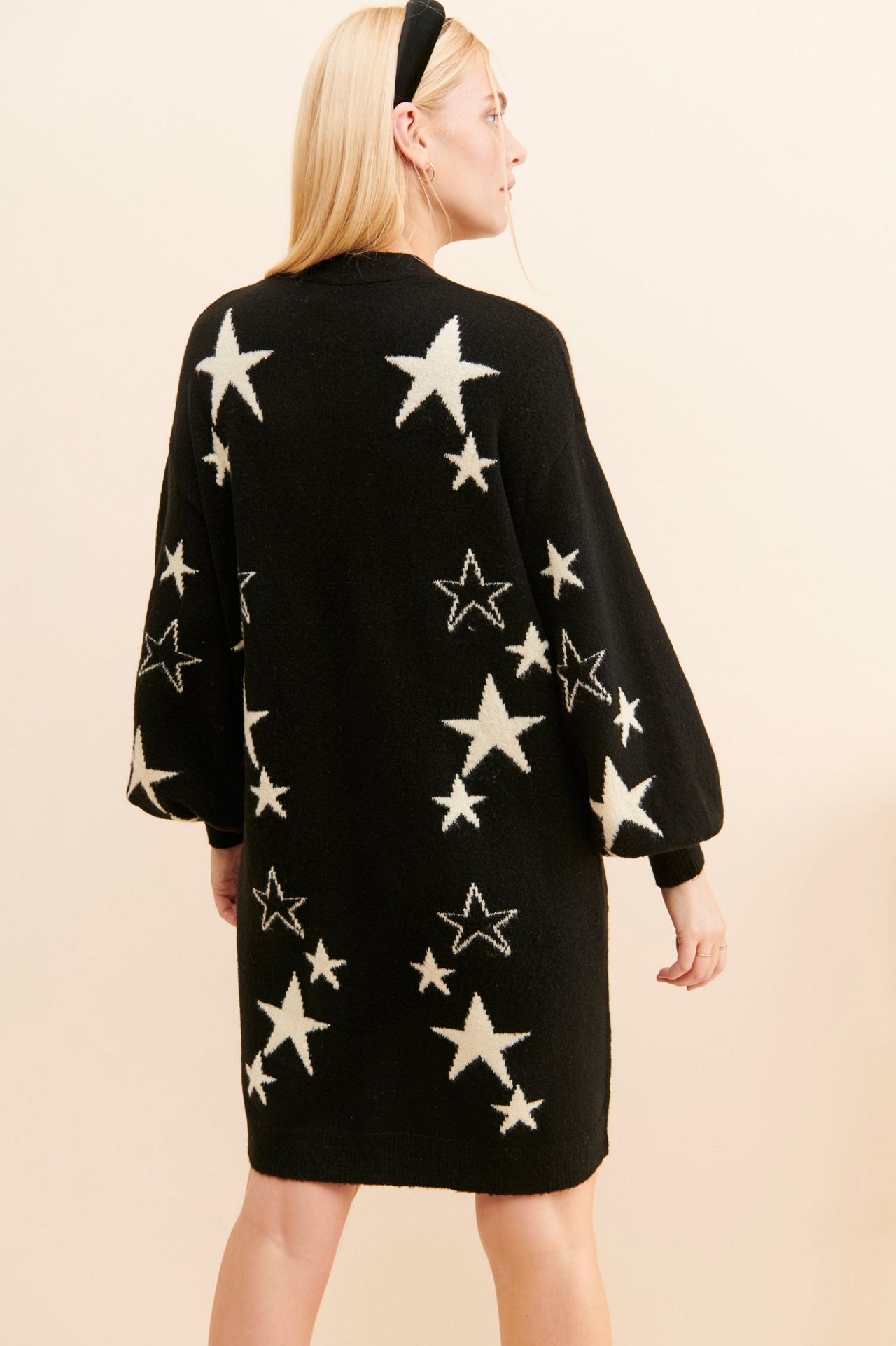 Flat White Stars Longline Cardigan
