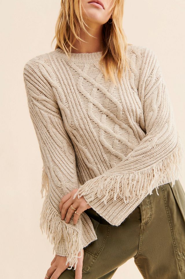 Moon River Cable Weave Fringe Pullover #1
