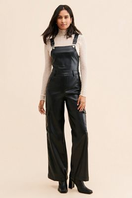 Avec Les Filles Vegan Leather Cargo Overalls