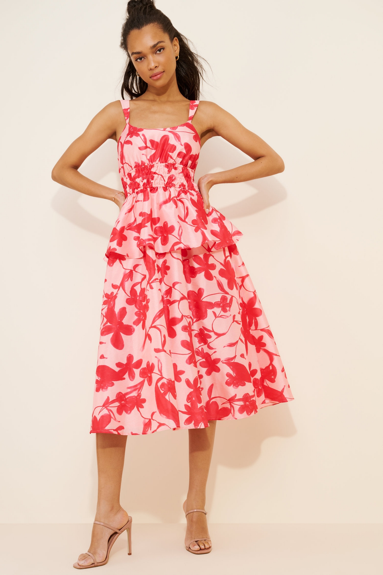 Hutch Ruched Floral Midi Dress