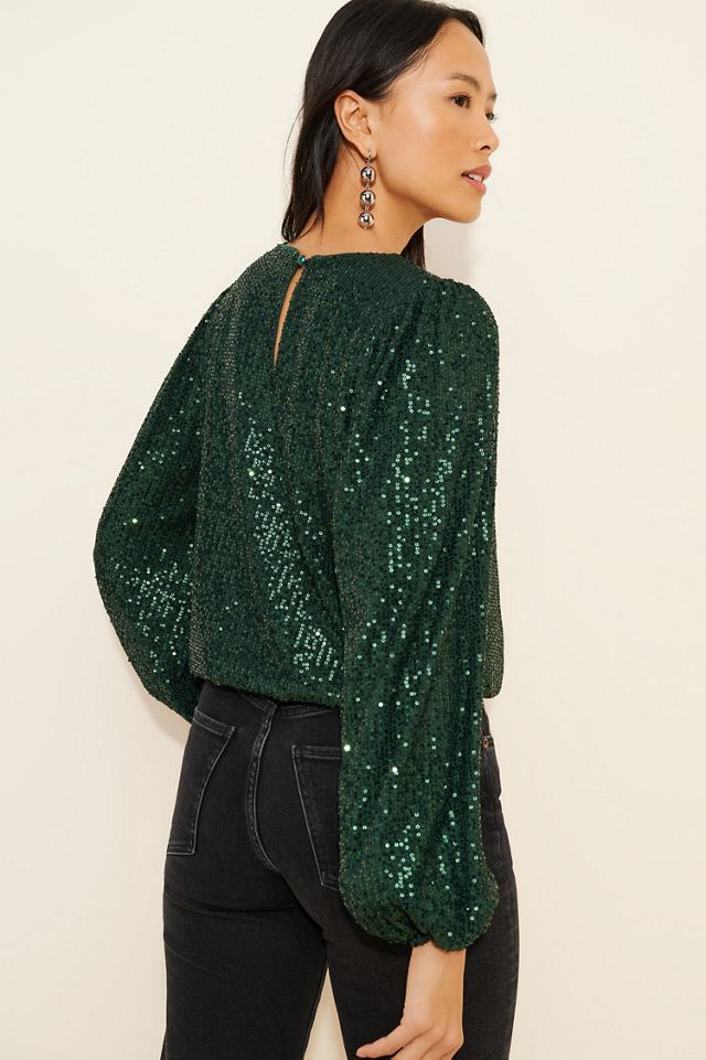 Flat White Sequin Crew Neck Top #1