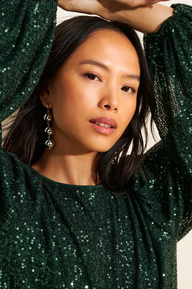 Flat White Sequin Crew Neck Top #4