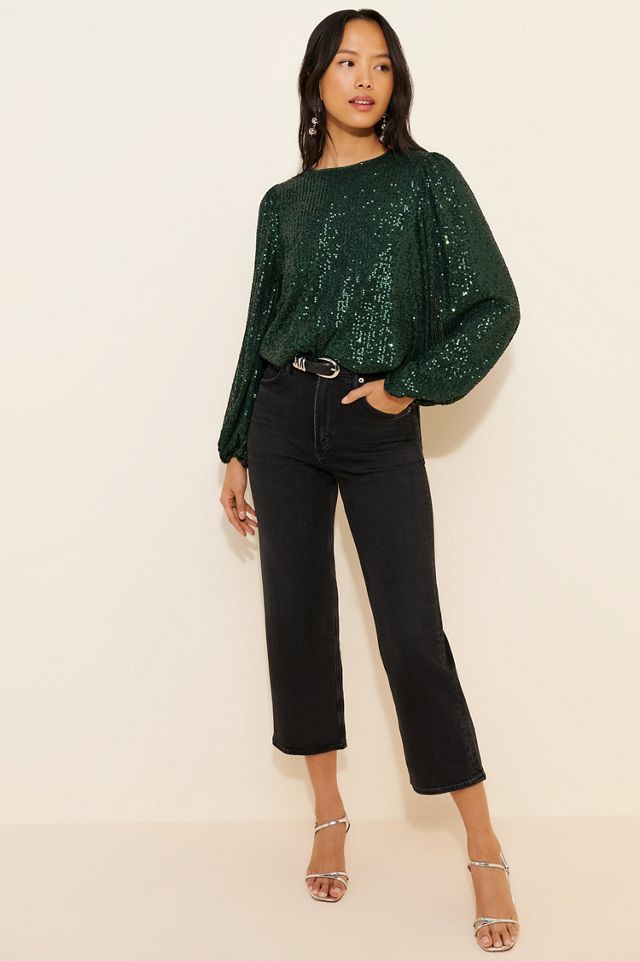 Flat White Sequin Crew Neck Top #2