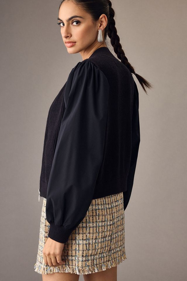 Maeve Puff-Sleeve Bomber Sweater #2