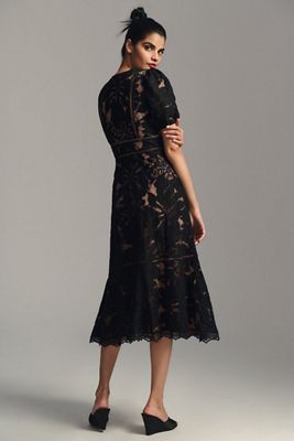Puff-Sleeve Lace Dress