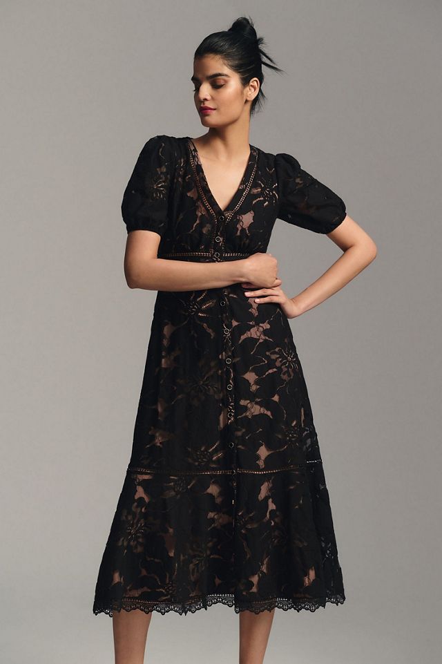 Puff-Sleeve Lace Dress #1