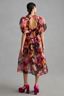 Puff-Sleeve Organza Midi Dress product page