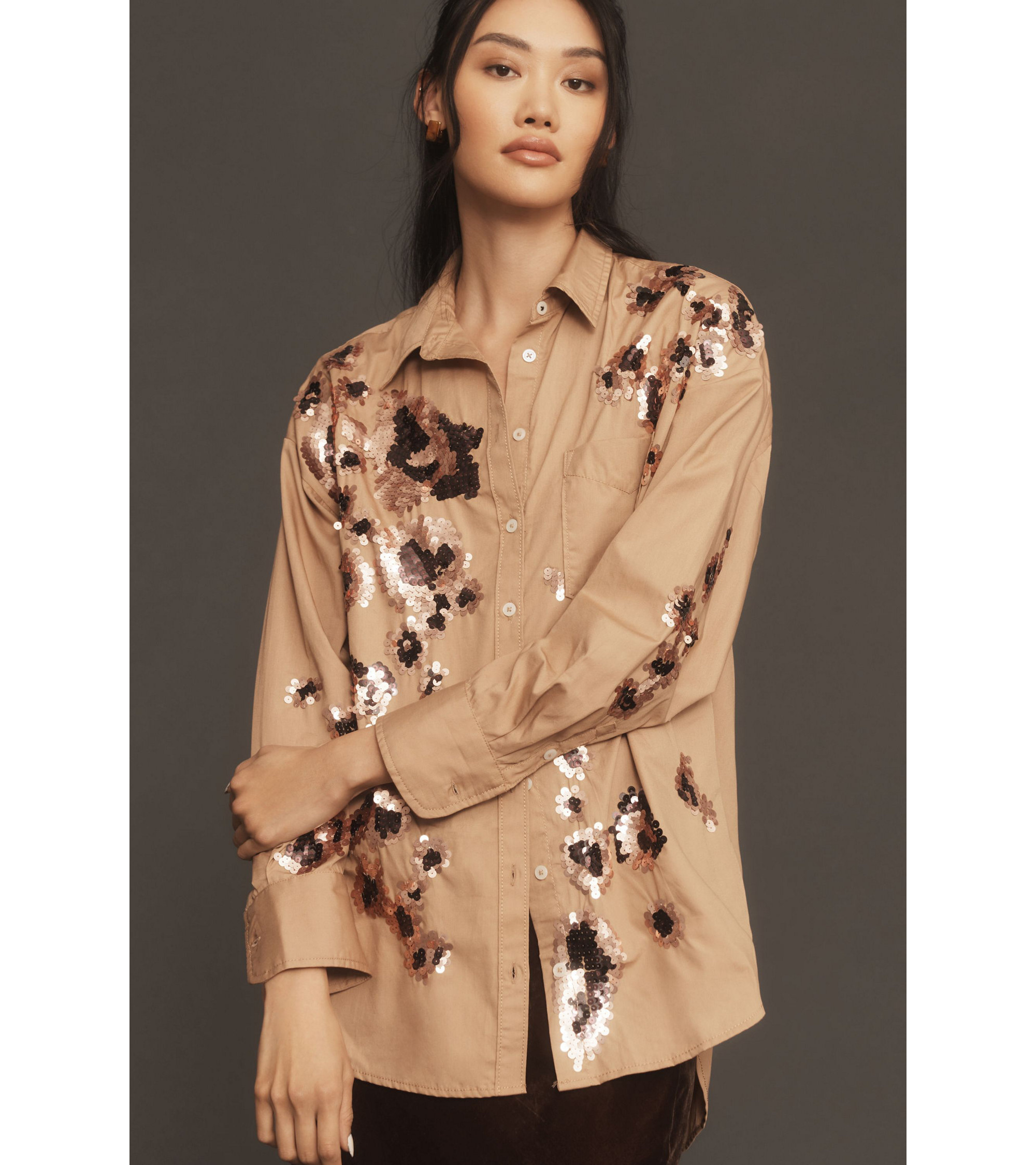 Maeve The Bennet Buttondown Shirt: Sequin Leopard Edition - Image 1