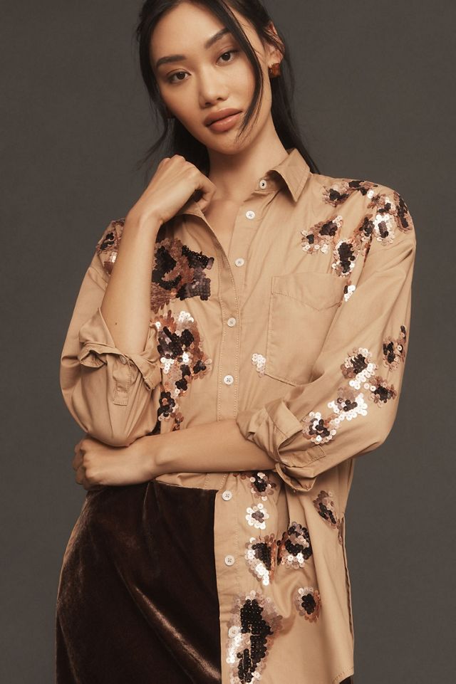 Maeve The Bennet Buttondown Shirt: Sequin Leopard Edition #4