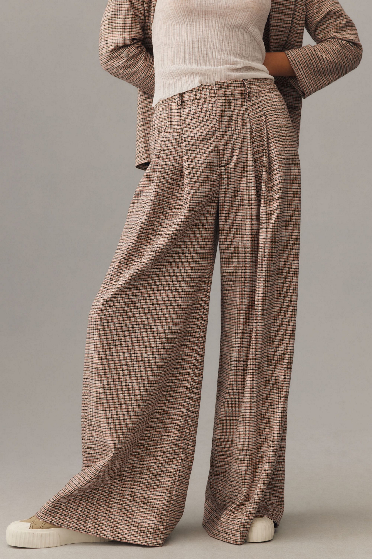 Maeve The Avery Pleated Wide-Leg Trousers: Plaid Edition