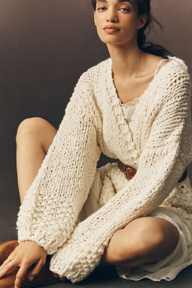 By Anthropologie Hand-Knit Chunky Cardigan Sweater #1