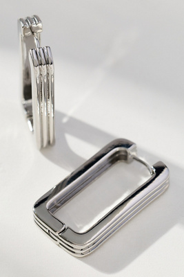 By Anthropologie Ribbed Linear Hoop Earrings In Silver