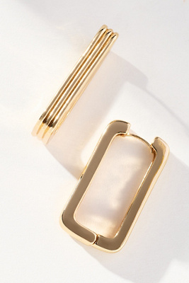 By Anthropologie Ribbed Linear Hoop Earrings In Gold
