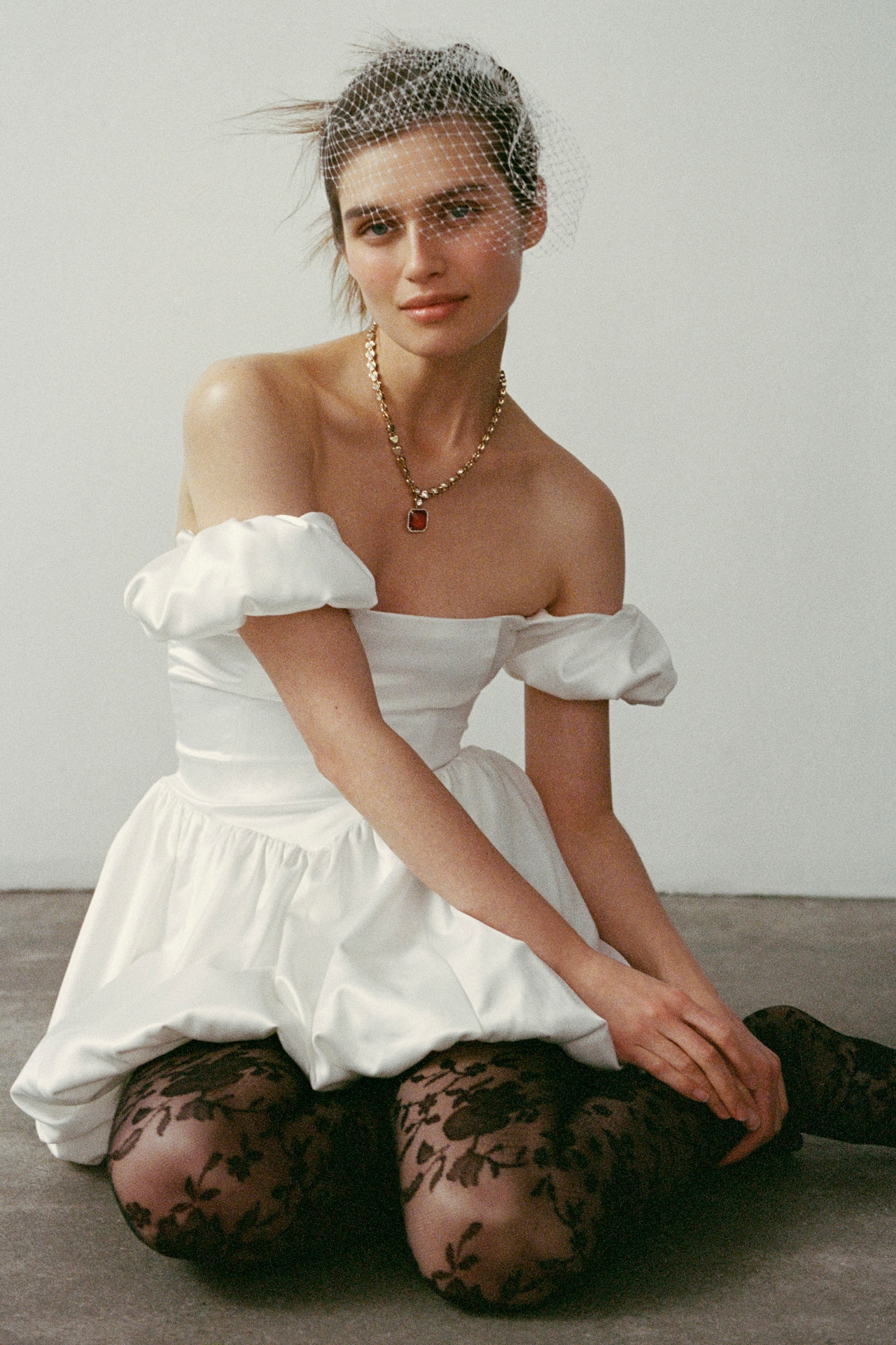 BHLDN Satin Off-Shoulder Bubble-Hem Mini Dress