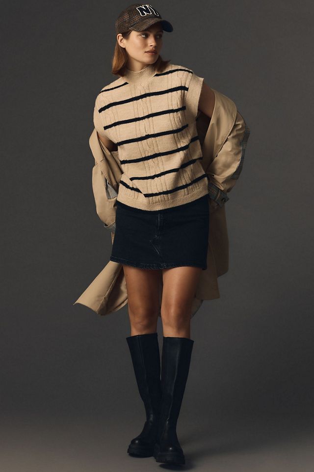 Maeve Striped Cable Sweater Vest #1