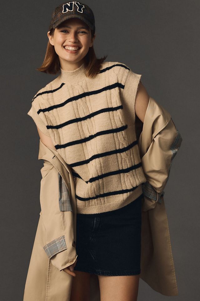 Maeve Striped Cable Sweater Vest #2