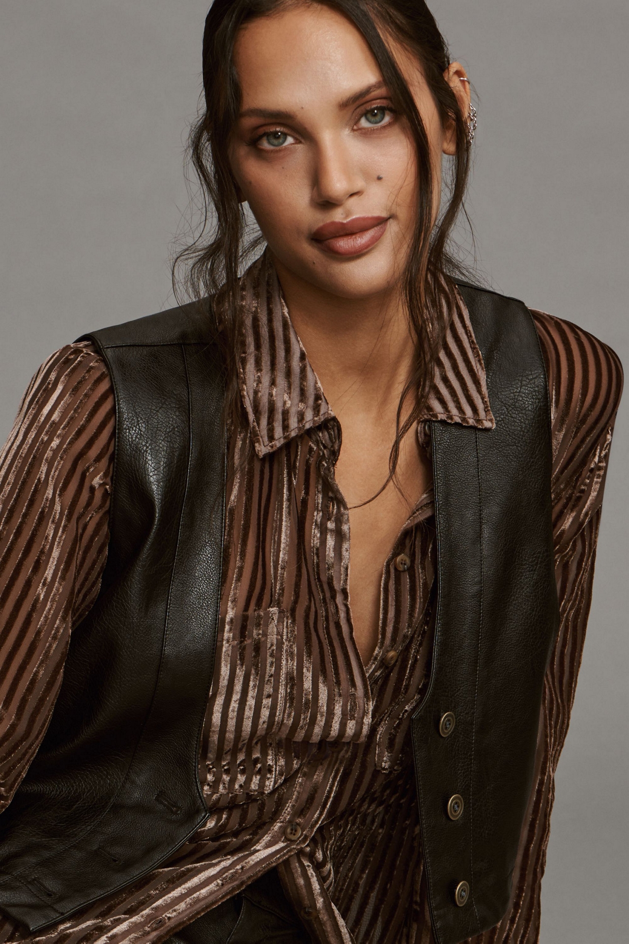 Pilcro Velvet Sheer Burnout Blouse