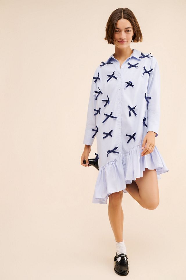 Maeve Long-Sleeve 3D Bows Asymmetrical Mini Dress #3