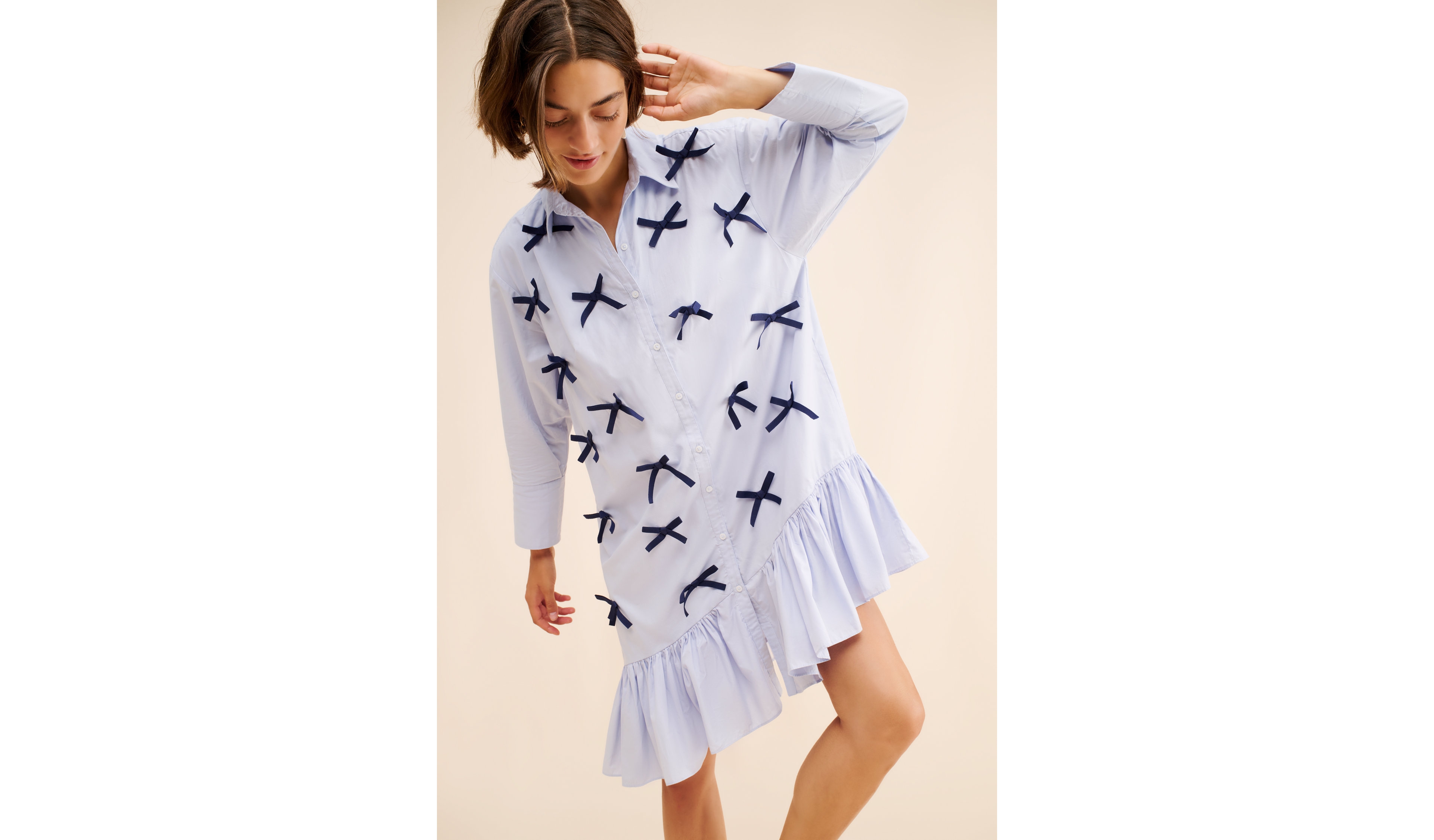 Maeve Long-Sleeve 3D Bows Asymmetrical Mini Dress
