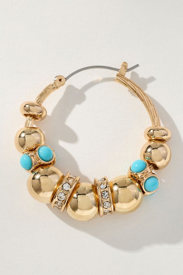 Multi-Bead Gold Hoop Earrings #1