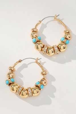 Multi-Bead Gold Hoop Earrings