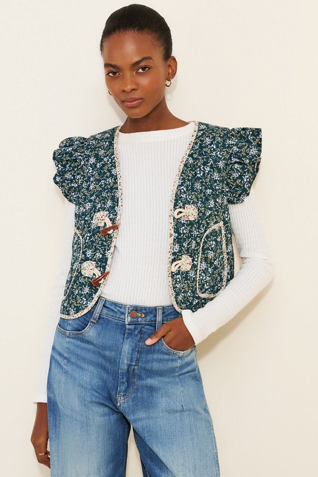 Dolan Printed Ruffle Quilted Vest #2