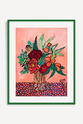 Banksia, Orange, Peony & Citrus Bouquet on Warm Orange Wall Art