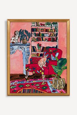 Pink Matisse Interior Folk Art Chair and Sleeping Ginger Cat