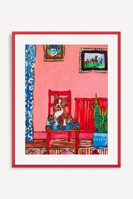 Corgi Dog on Red Chair Wall Art