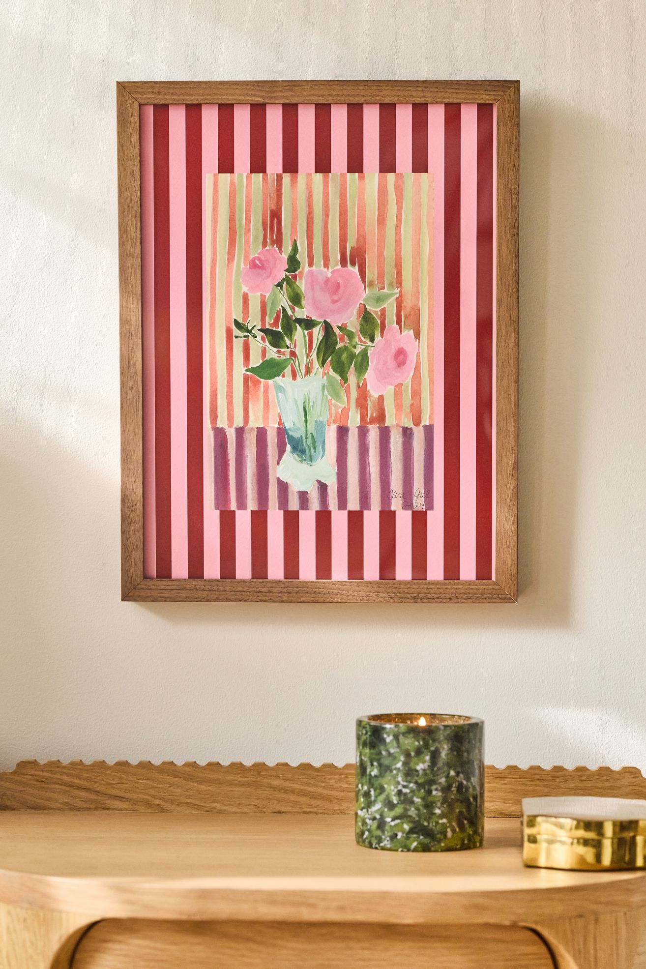 Striped Florals #1 Wall Art - Pink, One Size
