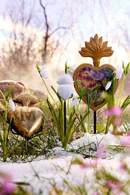 Enameled Floral Heart Medallion + Stand