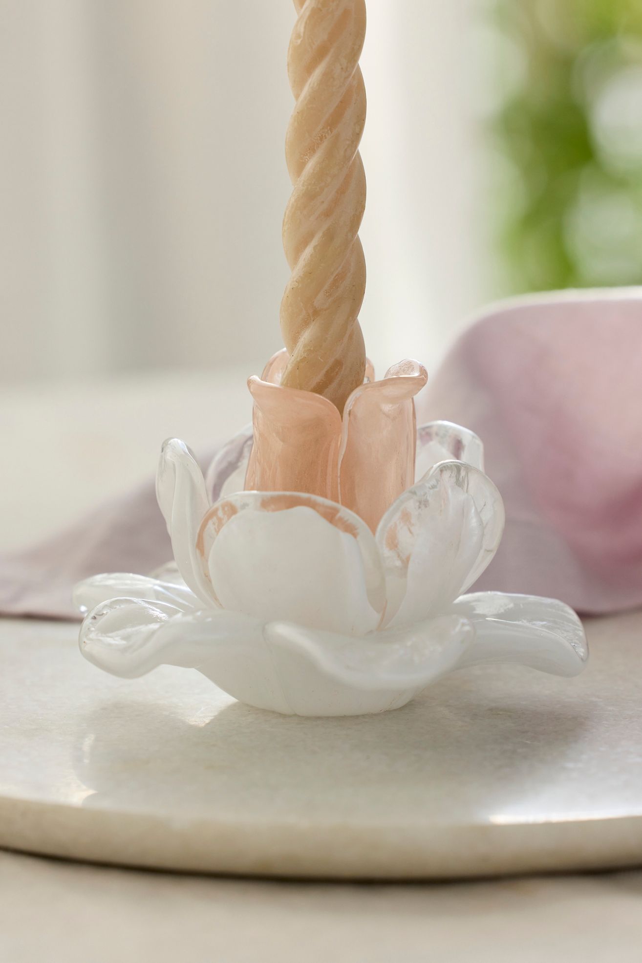 Glass Bloom Taper Holder - White, One Size