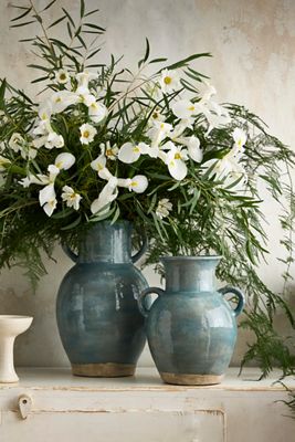 Blue Terracotta Double Handle Vase