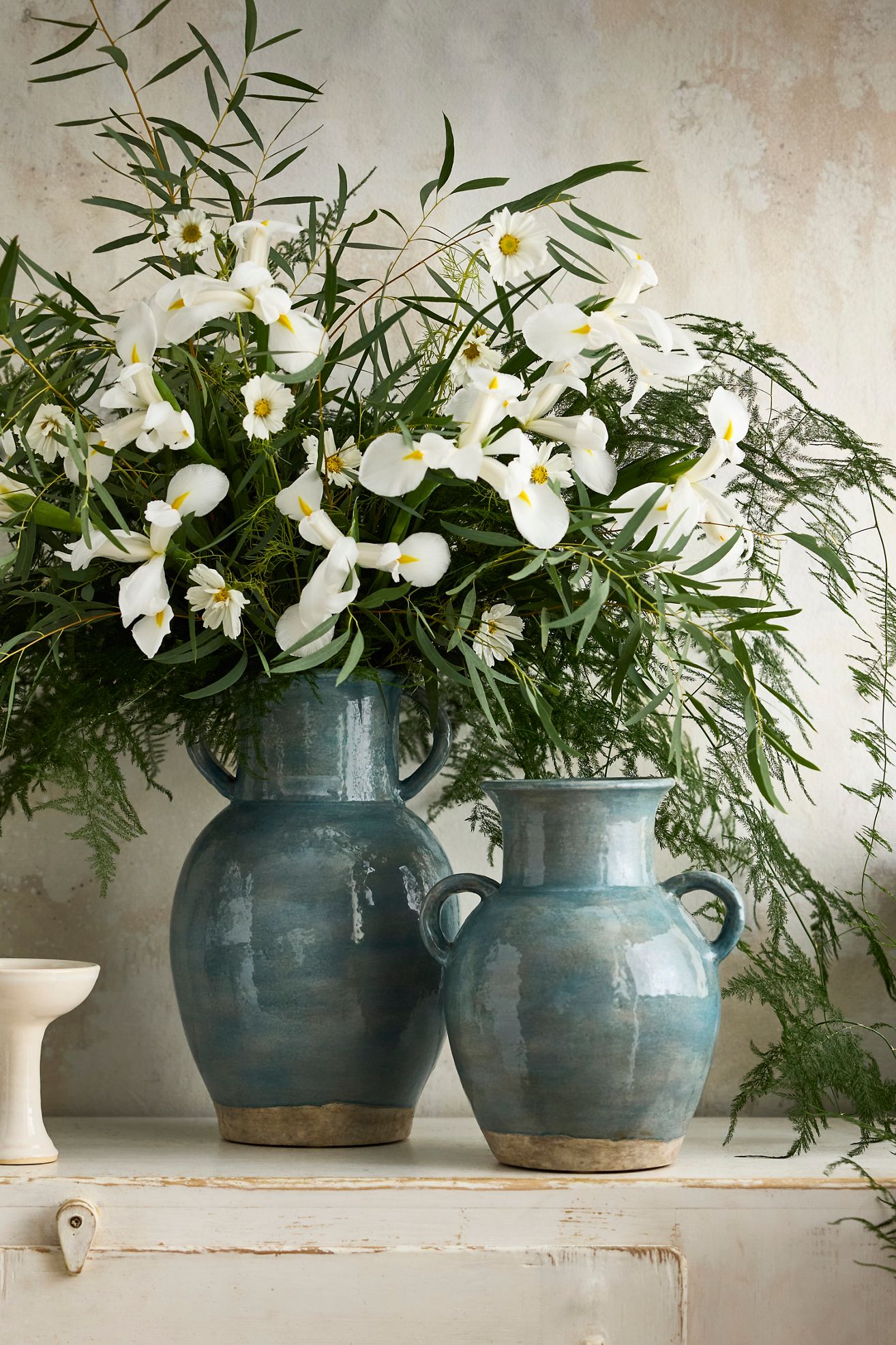 Blue Terracotta Double Handle Vase - Wedgewood Blue, S