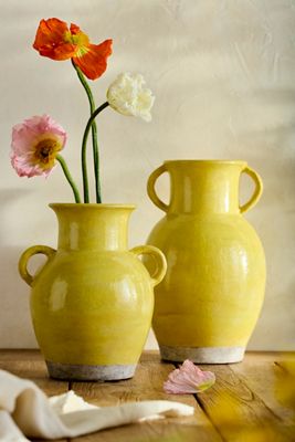 Yellow Terracotta Double Handle Vase