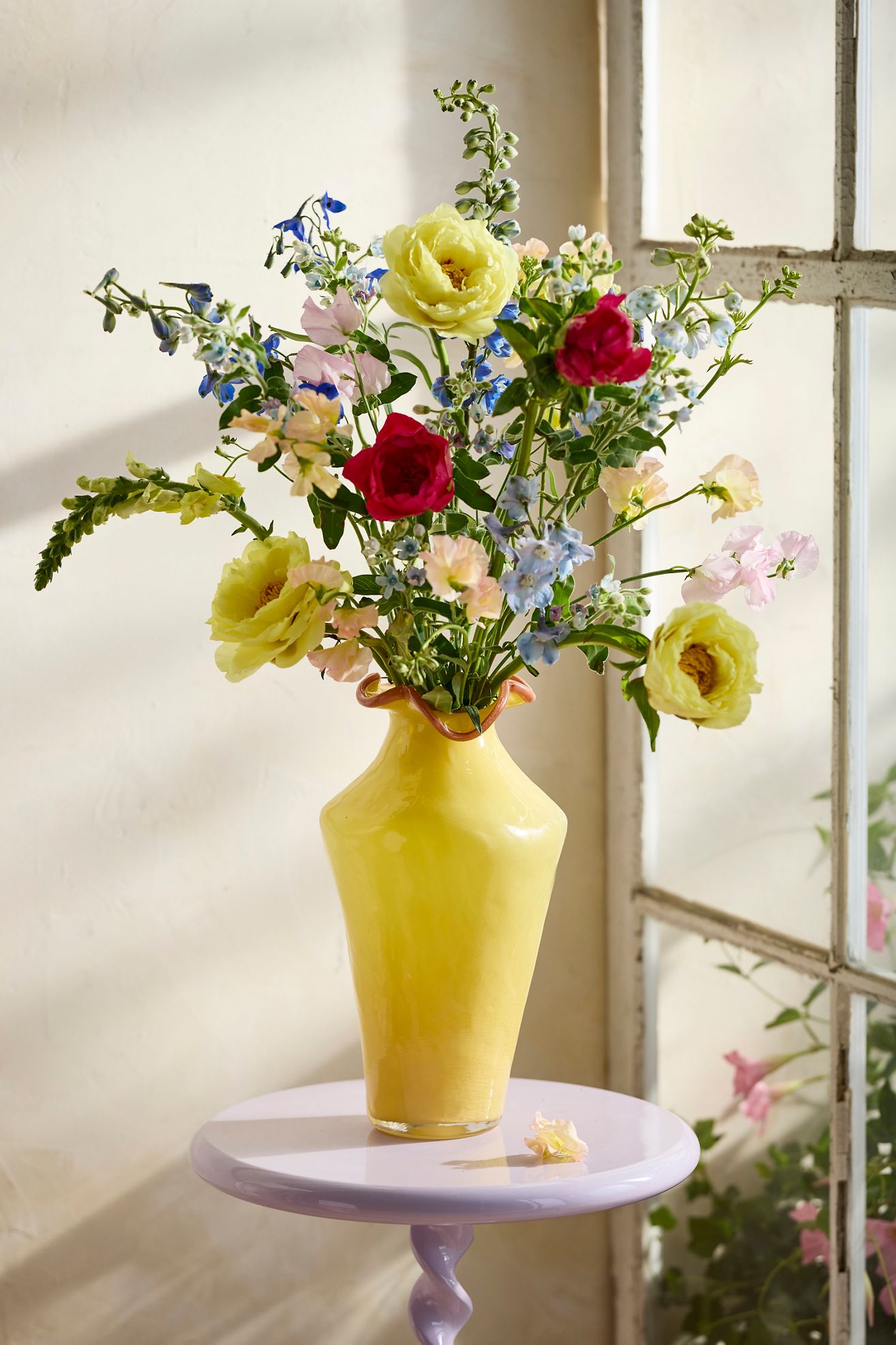 Contrast Rim Glass Vase - Yellow, Standard, One Size