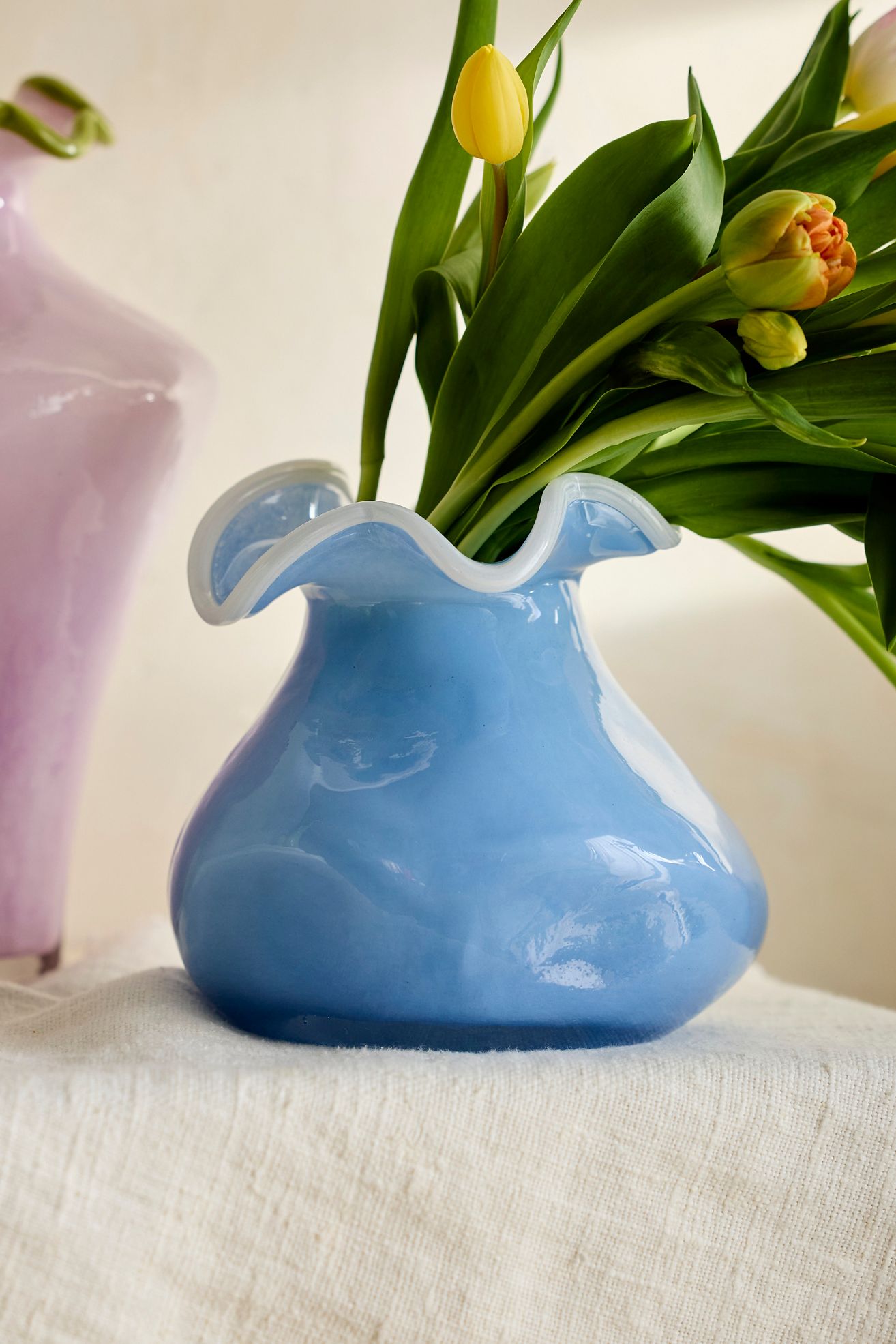 Contrast Rim Glass Vase - Light Blue, One Size