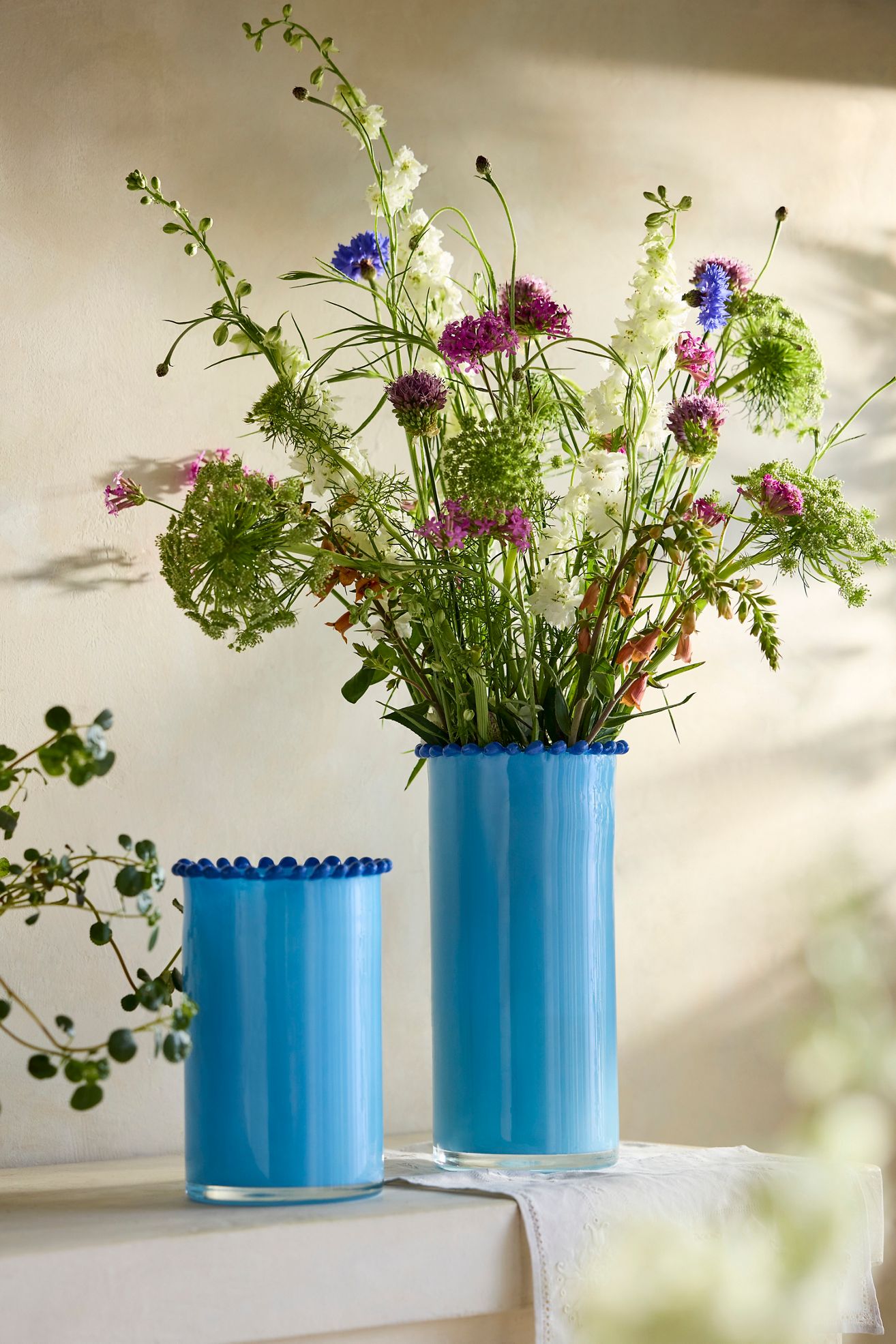Dotted Rim Pink Glass Vase - Sky, L
