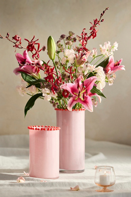Dotted Rim Pink Glass Vase