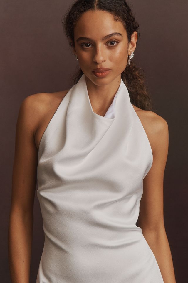 ILA Anika Halter Fringe Satin Maxi Dress #1