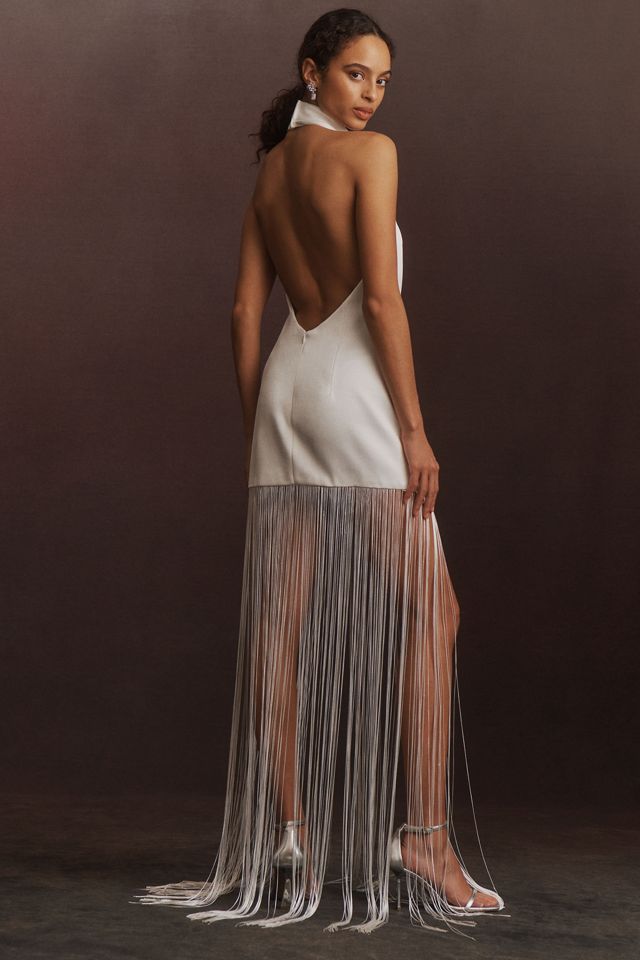 ILA Anika Halter Fringe Satin Maxi Dress #2