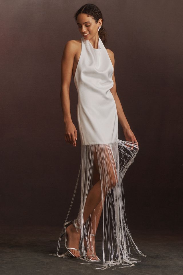 ILA Anika Halter Fringe Satin Maxi Dress #3