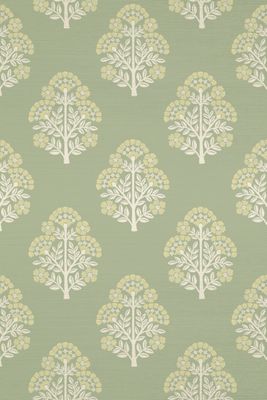 Floral Block Printed Grasscloth Wallpaper