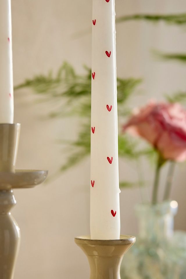 Painted Hearts Taper Candles, Set of 2 #1
