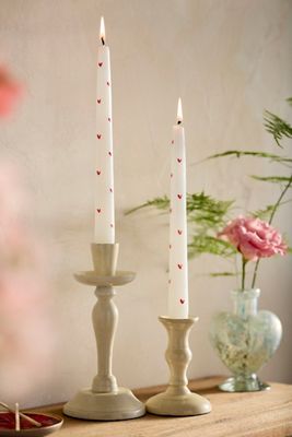 Painted Hearts Taper Candles, Set of 2